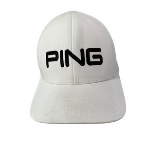 Ping White Golf Hat Black Letters Sensor Cool Adjustable Strap Athletic Casual